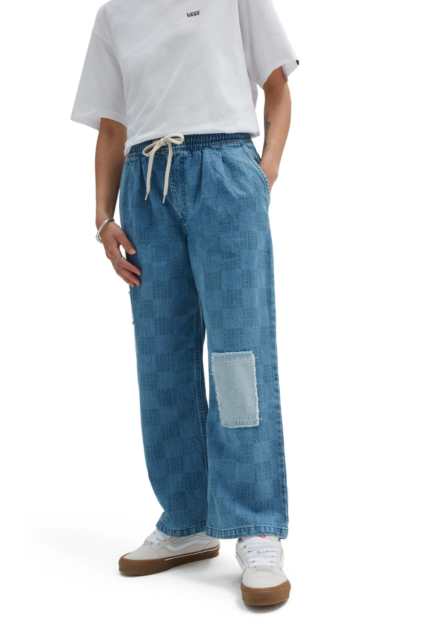 Vans Mended Check Range Loose Crop- Relaxed Fit Jeans - Stone Wash